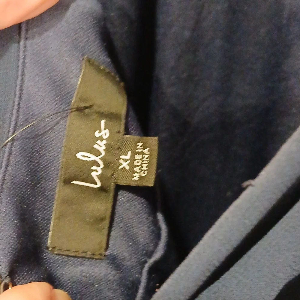 New Lulus Soiree Celebration Navy Blue Ruffled Lace Up Back Maxi Dress Size XL - Picture 7 of 10